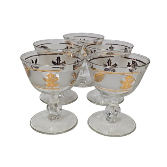 Libbey Golden Foliage 22K Gold Leaf Design Frosted Ice Bucket & Glasses - Picture 16 of 16